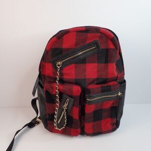 Dream Control Red & Black Plaid Wool Blend Backpack